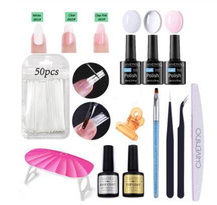 

Professional Fiberglass Nail Fast Extension Gel Kit Acrylic Nail Salon Tools Set UV Lamp Nail Gel Brush Tweezers