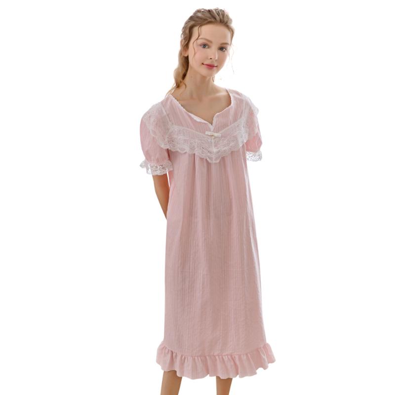 

Spring and Summer New Princess Nightdress Lace Short-sleeved Mid-length Women's Home One-piece Skirt Cotton Cute, Purple