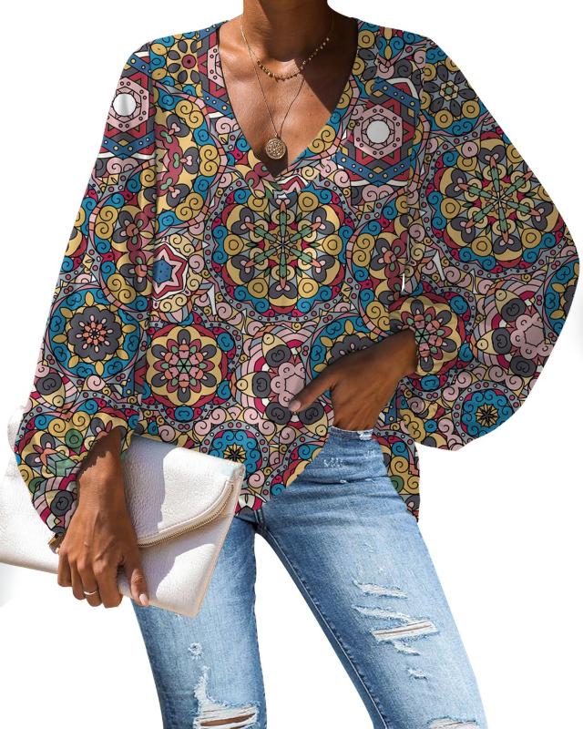 

Jackherelook Plus Size Chiffon Blouse for Ladies Vintage Floral Tribal Bohemian Mandala Brand Design Luxury Tops Shirts Mujer, Custom b2