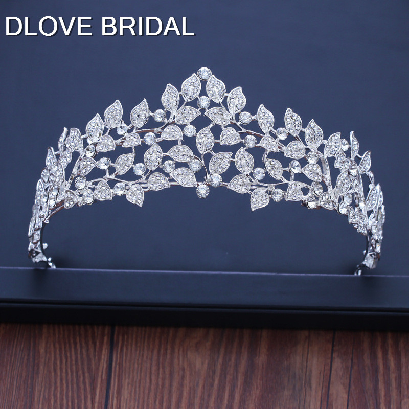 

Baroque Diverse Silver Crystal Leaf Bridal Tiaras Crown Rhinestone Pageant Prom Crowns Diadem Headpiece Wedding Hair Accessories