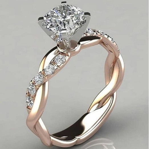 

European and American hot sale alloy ring 18k rose gold plating two-tone princess twist twist diamond ring