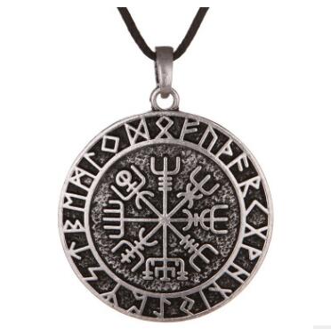 

QQ7 Nordic Symbol Talisman Pendant Men Retro Nordic Viking Compass Double Necklace