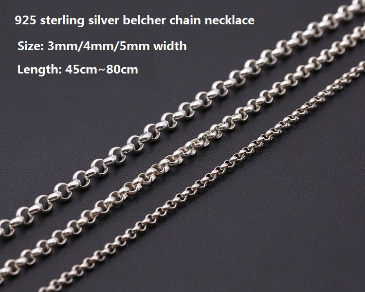Personalized 925 sterling silver jewelry antique silver American hand-made designer belcher chain necklace with lobster clasp no pendants-image-445887468