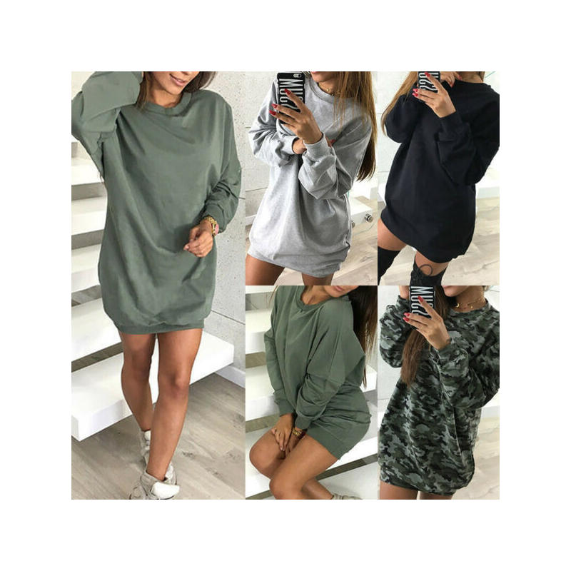 

Women Hoodie Oversize Sweater Jumper Dress Winter Long Pullover Sweatshirt Tops Hooded, Black