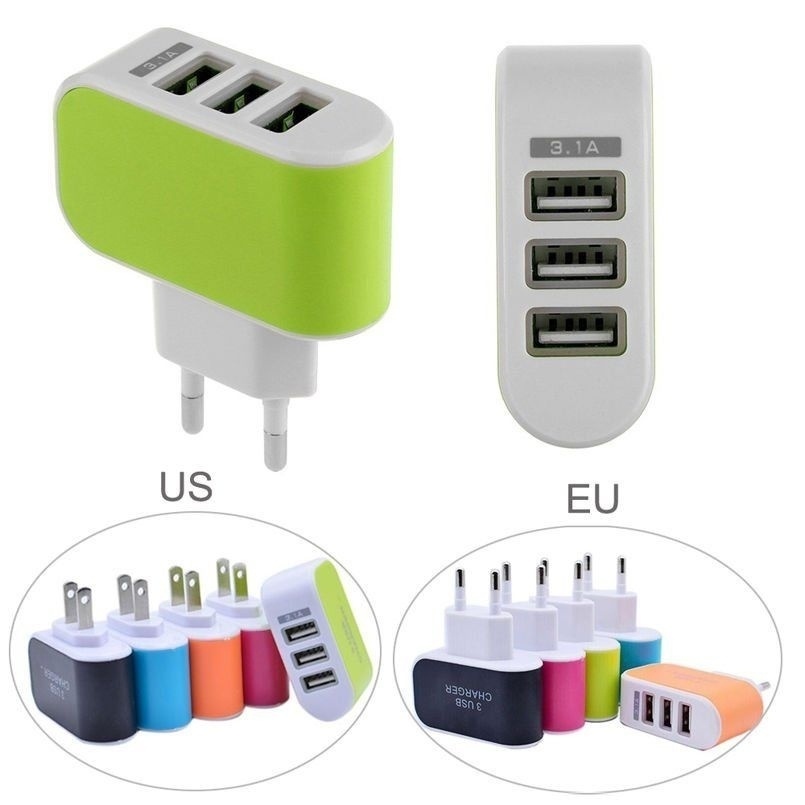 Universal 3.1A Triple USB 3 Port Wall Home Travel AC Charger Adapter US/EU Plug-image-485909181