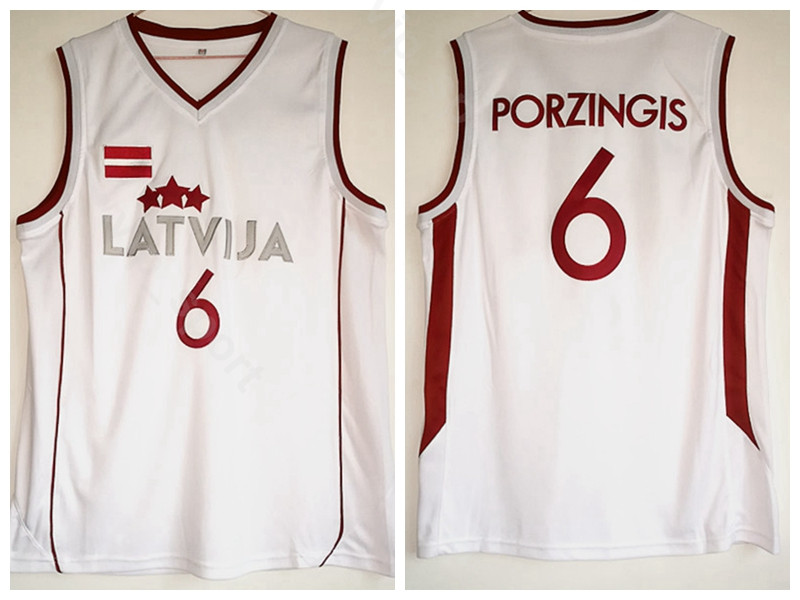 Kristaps Porzingis Jersey 6 Hommes Moive Basketball Blanc Latvija Maillots Pas Cher Sport Université Pur Coton Livraison Gratuite