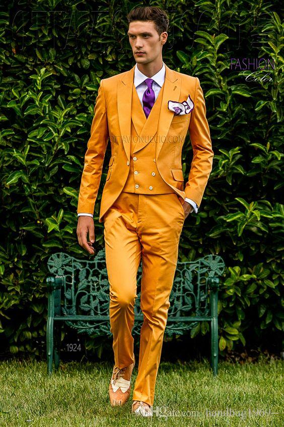 

Classic Style One Button Groom Tuxedos Peak Lapel Groomsmen Best Man Blazer Mens Wedding Suits (Jacket+Pants+Vest+Tie) H:632, Same as image