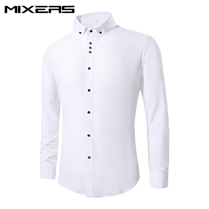 

2018 Brand Men's White Wedding Shirts Slim Fit Formal Dress Shirts Men Long Sleeve Design Cotton Button Casual Shirt Men Camisas