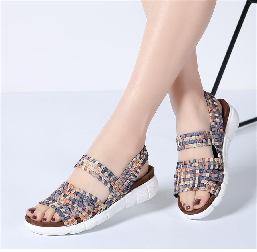 

STQ 2019 women flat sandals shoes women woven wedge sandals shoes ladies beach summer slingback sandals flipflops shoes 802, Black