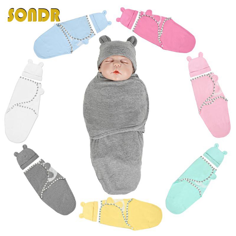 

SONDR Muslin Swaddle Newborn Organic Cotton Blanket Extract Envelope Baby Sleeping Things Bedding for Boys&Girls with a Hat NEW, Blk001-08