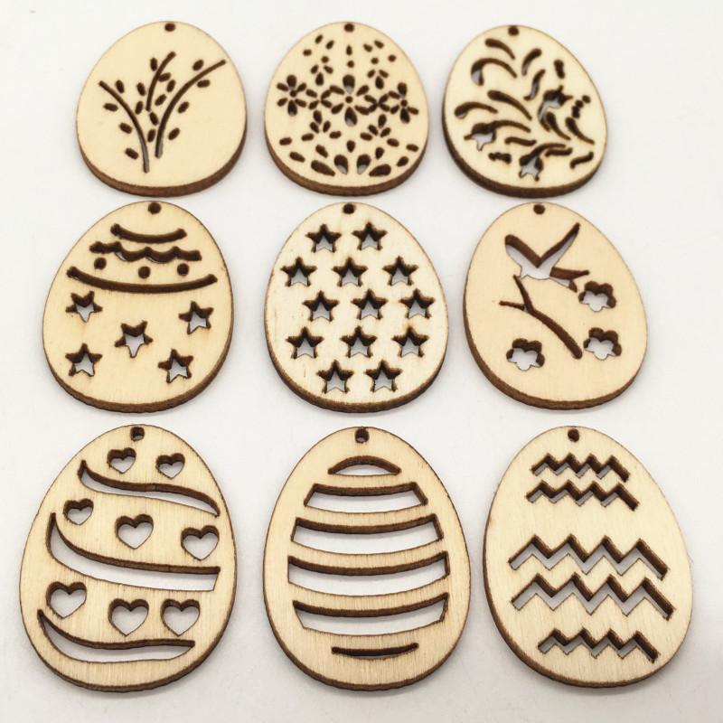 Easter Egg Wooden Buttons Decorative Two Holes Eggs Shape Geometric 30mm 20pcs