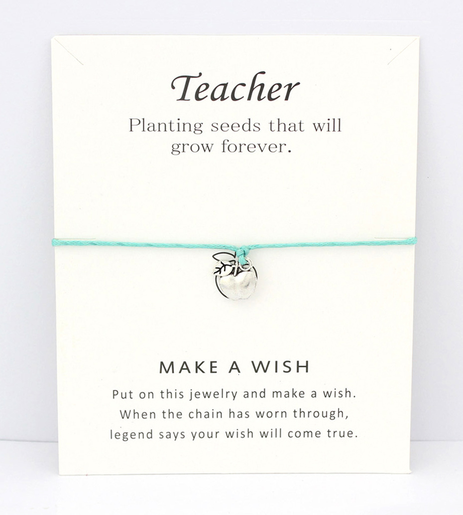 

Teacher Teach Apple Graduation Turtles Tortoise Animal Antique Silver Charm Card Bracelets Card Women Men Jewelry Custom Colors