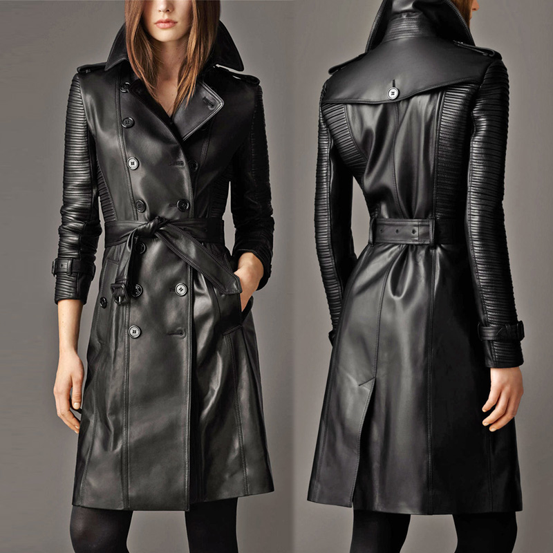 

Genuine Leather Long Jacket 2019 Autumn Winter Women Double Breasted Classic Real Sheepskin Trench Coat Overcoat Plus Size, Dark grey