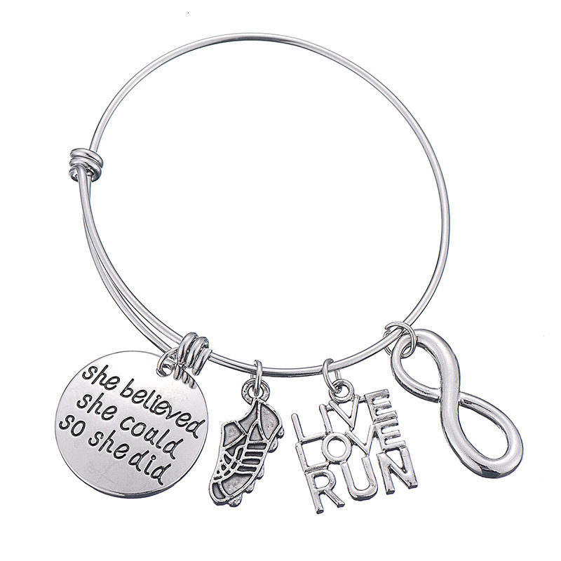 

Inspirational Series Adjusting Bracelet Live Love Run Engraved Bracelet With Stainless Steel Ring