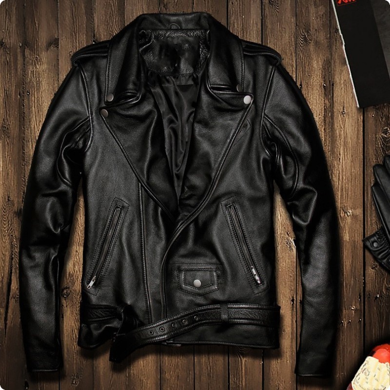 

Winter Mens Genuine Leather Jackets Motorcycle Coat For Male Fashion Turn Down Collar Plus Size 5XL Jaqueta De Couro Motoqueiro, Black