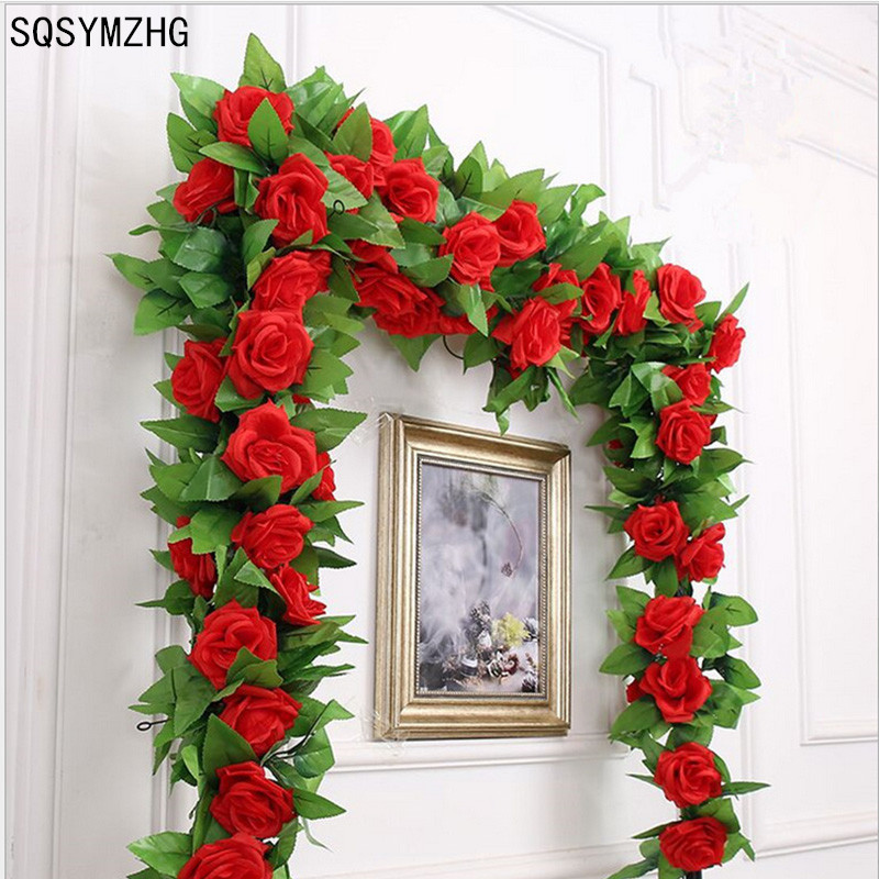 

240CM/lot Silk Roses Ivy Vine with Green Leaves For Home Wedding Decoration Fake leaf diy Hanging Garland Artificial Flowers, Pink