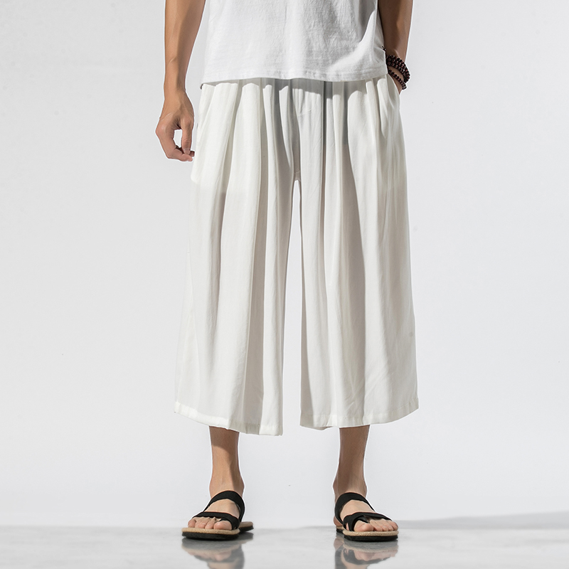 

Men Summer Lightweight Comfortable Casual Loose Thin Pant Male China Style Streetwear Wide Leg Straight Pant, Black