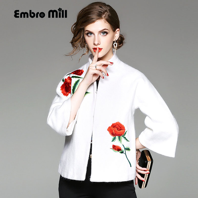 

Autumn Wool Jacket for Women Plus size Vintage Mandarin collar Embroidery Elegant lady Loose Top Short Outerwear Female -XXXL, As pic