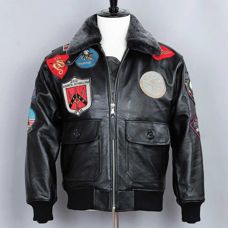 

AVIREX Fashion Biker Motorcycle Genuine Men Cow Leather Fur Collar Winter Coat G1 Black Bomber Jacket