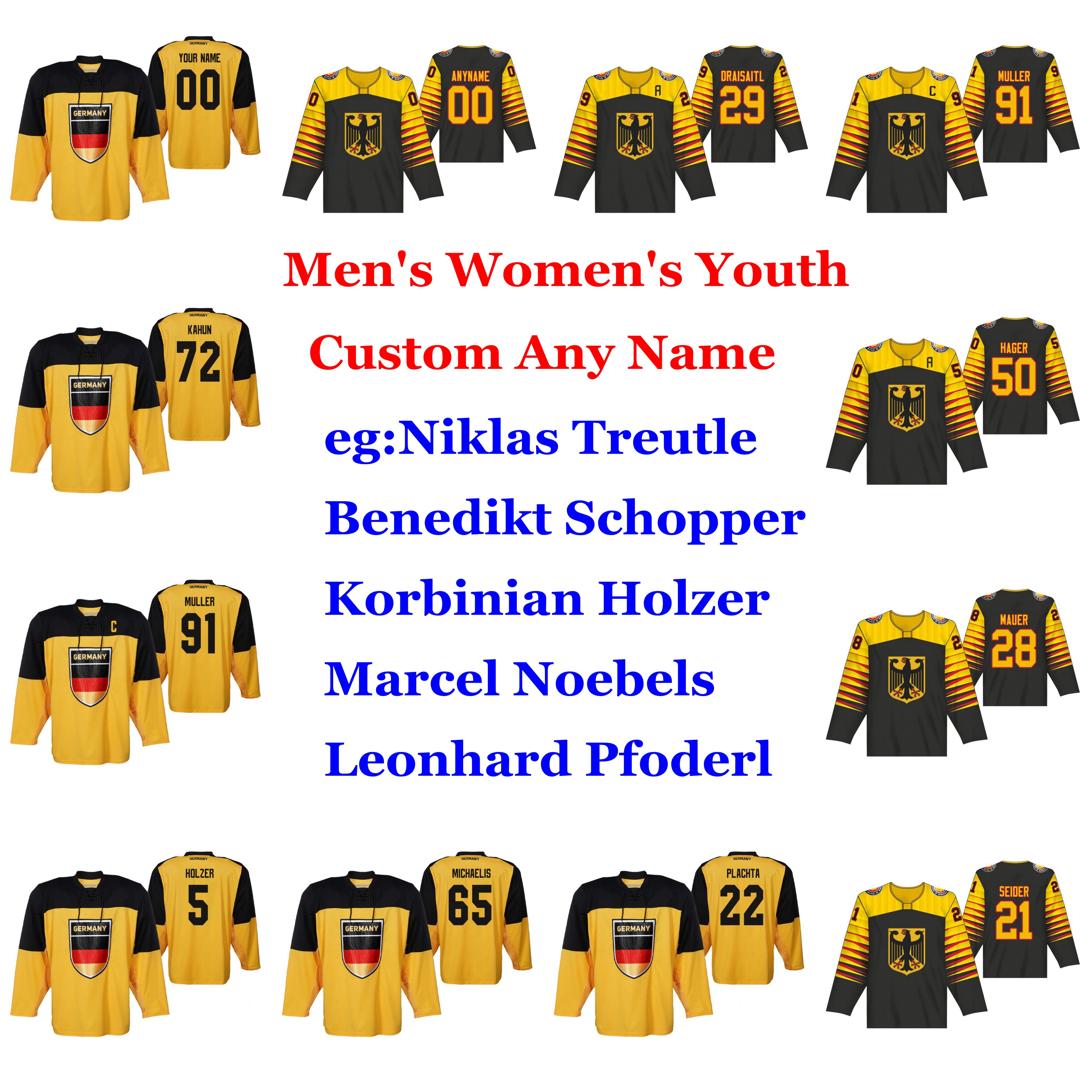 

Germany 2019 IIHF World Championship Hockey Jerseys Lean Bergmann Jersey Denis Reul Stefan Loibl Marco Nowak Niklas Treutle Custom Stitched, Womens yellow