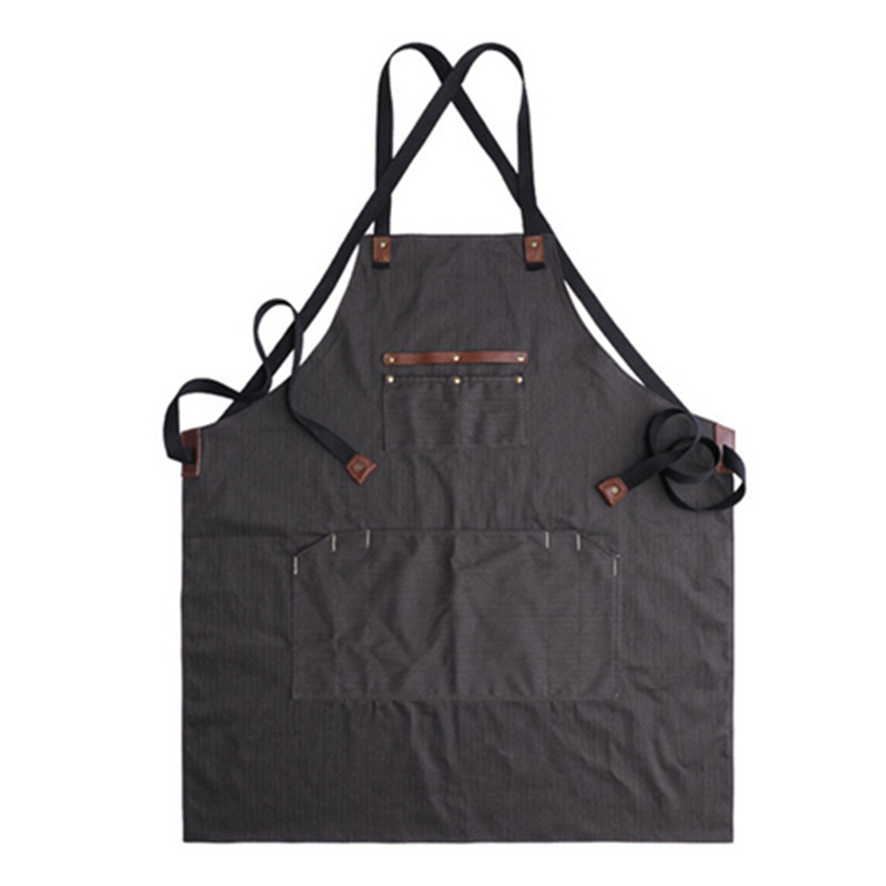 

Black Beige Canvas Apron Cotton Strap Barber Florist Gardener Painter Carpenter Work Wear Barista Mixologist Bakery Uniform E7