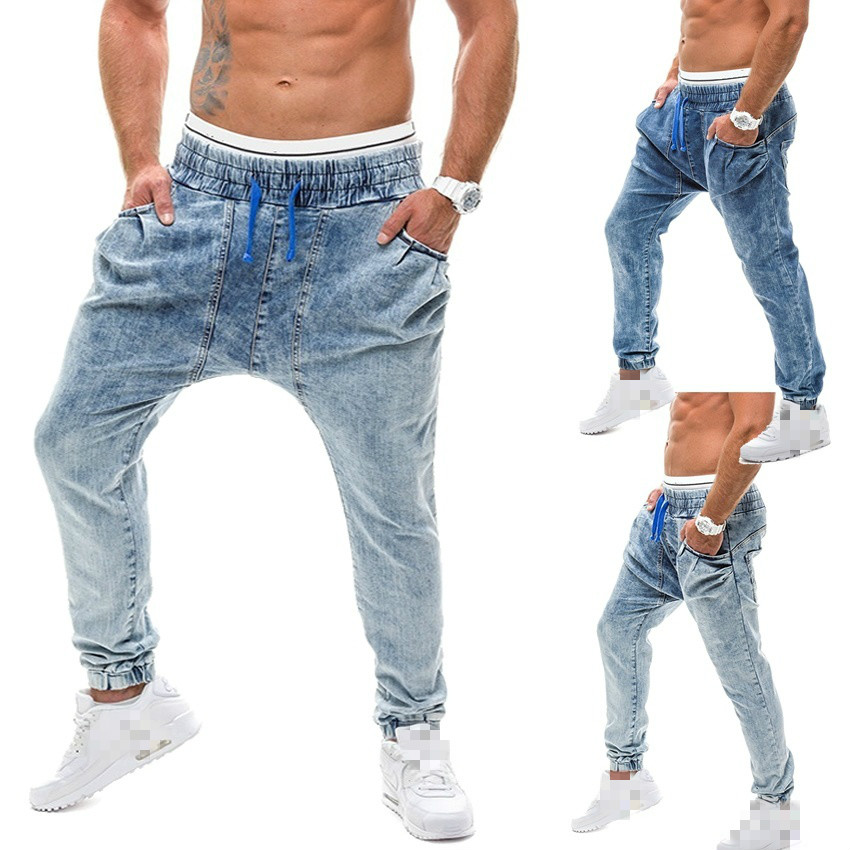 

Januarysnow Mens Skinny Jeans Distressed Denim Stretch Jeans Men Hombre Slim Fit Fashion Elastic Waist Dropshipping, Blue