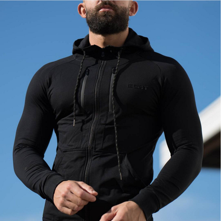 

Men's Jackets Sports Jacket Breathable Casual Top Spring Autumn Training Slim Hooded Cotton Sweatshirt Sport Zipper Coat, Black