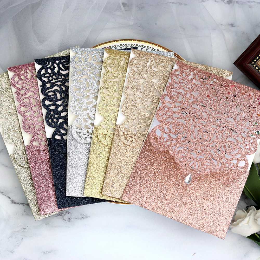 

10pcs Wedding Invitation Hollow Lace Pattern Laser Cut Pocket Diamond Sealed Wedding Card Anniversary Greeting Card
