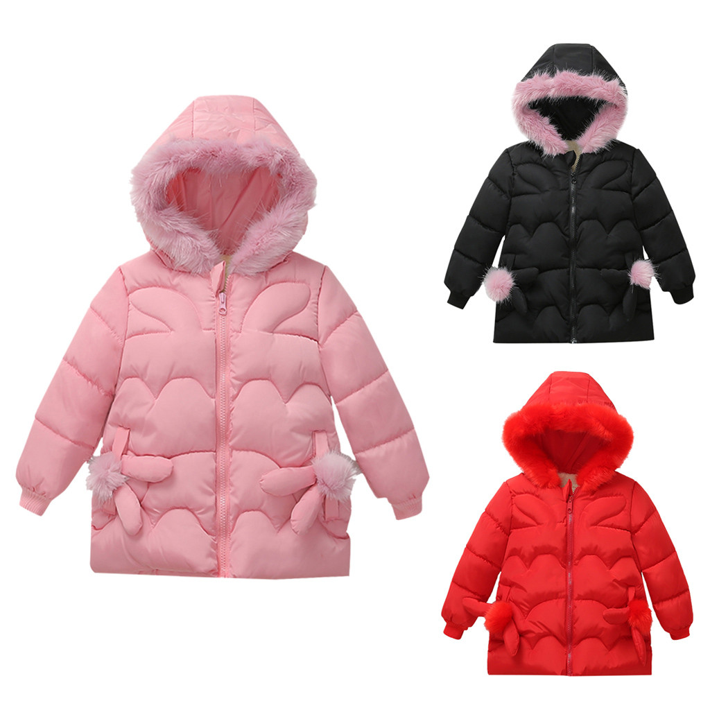 

Winter Kids Girl Windproof Hooded Down Coat Casual Baby Girls Clothes Children Cotton Thick Outerwear Jackets, Red