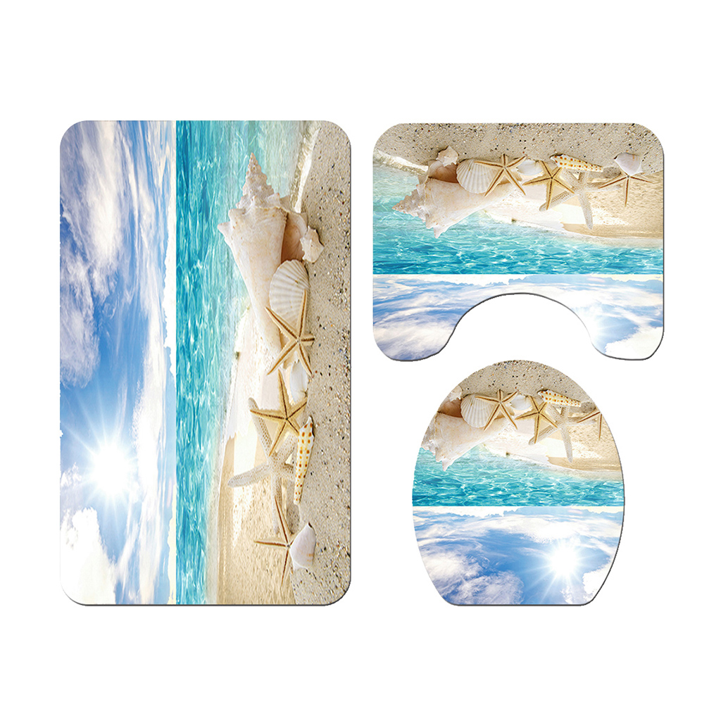 

3 pieces bathroom bath mat u-shape contour foot mat toilet lid cover