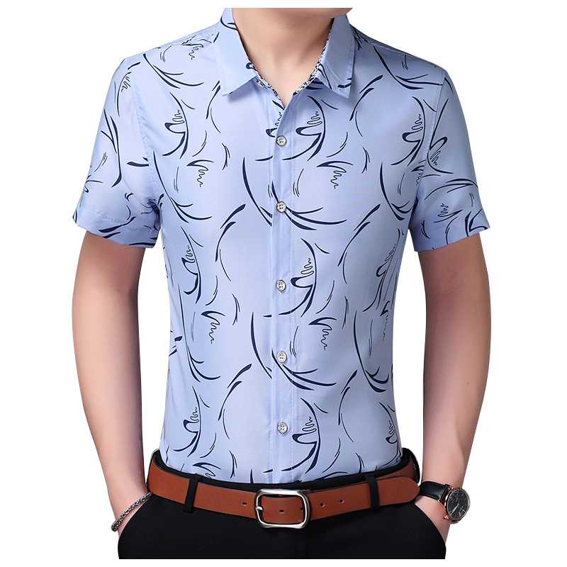 

2020 Summer New Men's Plus Size Shirt Fashion Casual Print Slim Short Sleeve Shirt Brand Tops 5XL 6XL 7XL, White
