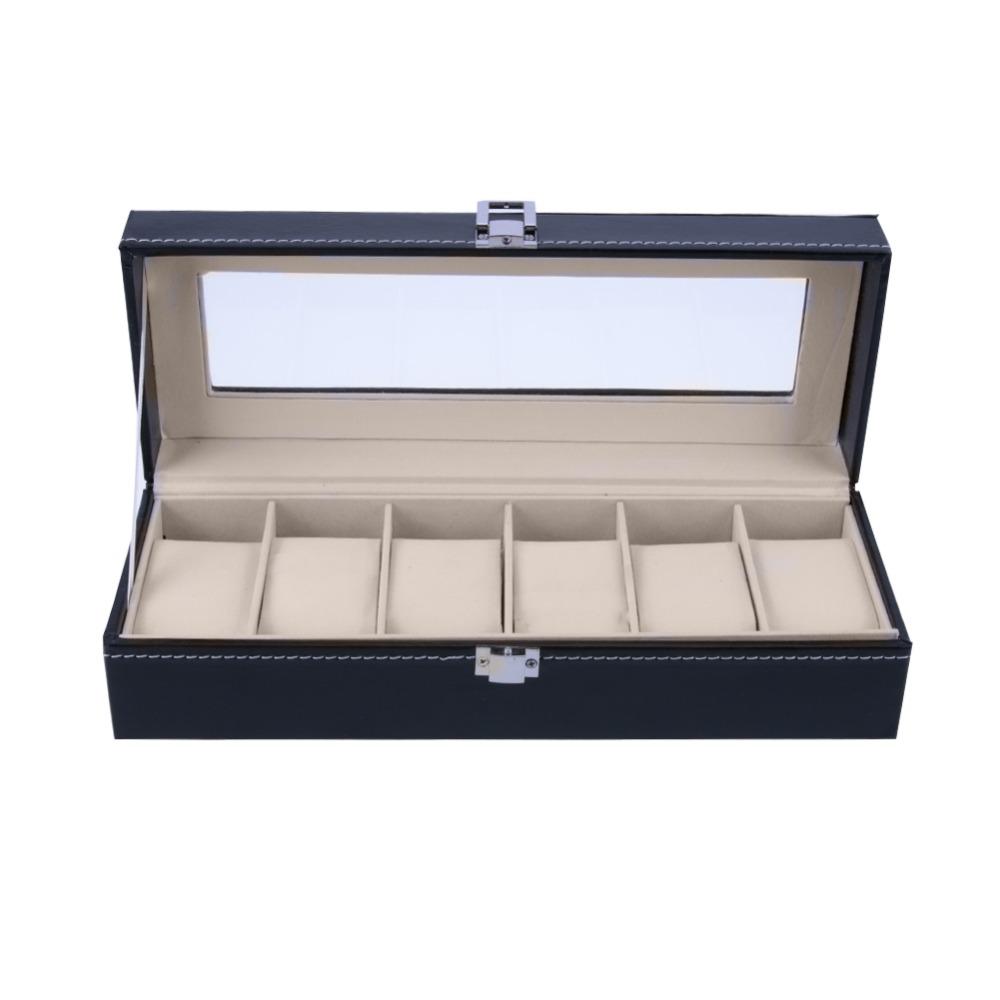

Watch Boxes 6 Slots Wrist Display Case Jewelry Storage Organizer Box with Cover Watches Holder Organizer