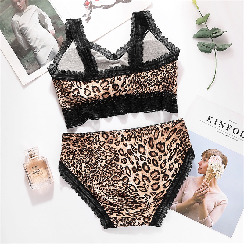 

Women's Sexy Bra Set Quality Polyester Lace Lingerie Straps Panty Bandage Set Babydoll Comfortable Breathable Underwear B0181, Leopard