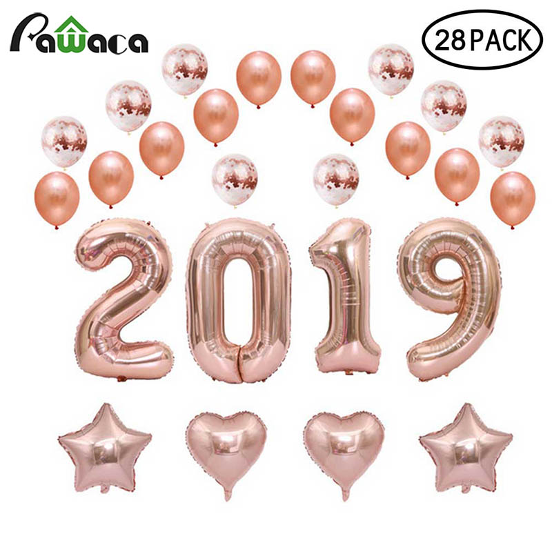 

28pcs Confetti Latex Decorations Balloons Rose Gold, White Foil Balloons Confetti Ball Decor For Wedding,Birthday,Christmas