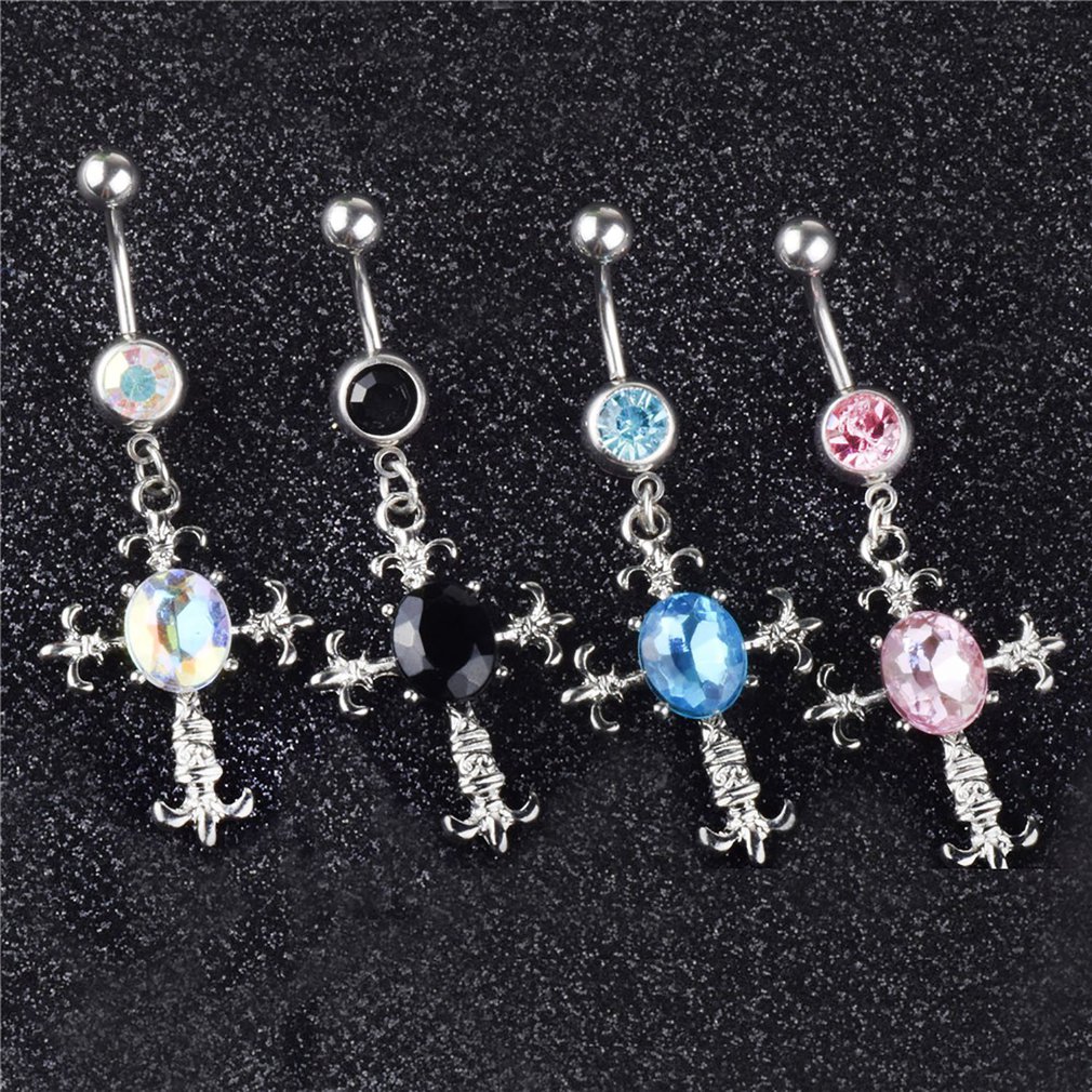 Ombligo Círculo Y Estrella Cuelgan Claro Piedras Anillo Ombligo 14G Piercing BC