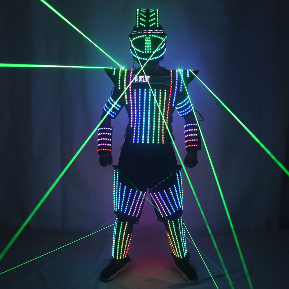 Full Color LED Robot Suit Green Laser Costume Laser Jacket Model Show Dress Clothe DJ Bar Performance-image-535696232