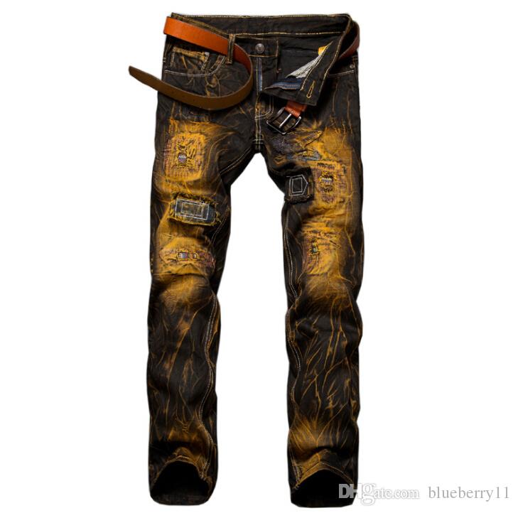 

Men's Jeans Hip Hop Men Fashion Straight Designer Clothes Motorcycle Black Ripped For Denim Biker, Retro black