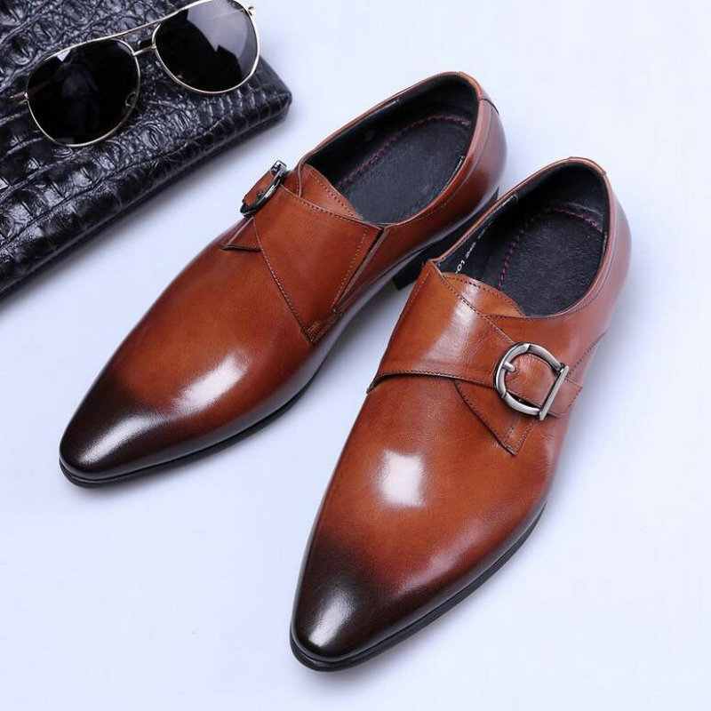 

Classic Formal Shoes Casual Dress Shoes Men's Double Monk Strap buckle Leather Oxford pointed Toe oxford big size LH-82, Black
