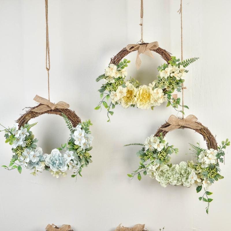 

Cilected Rattan Artificial Flower Wreath Wedding Door Decoration Ornaments Hydrangea Rose Silk Flower Window Decoration Garland, A109r02