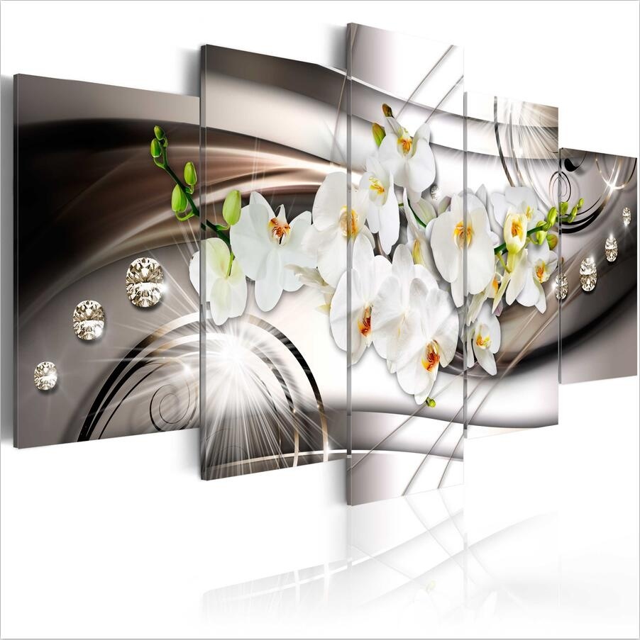 

5PCS/Set Abstract Diamond White Orchid Flower Art Print Frameless Canvas Painting Wall Picture Home Decoration No Frame