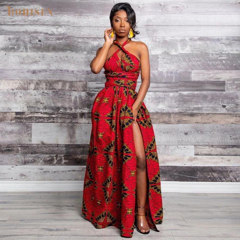 

BOHISEN Dashiki African Clothes For Women Plus Size Skirt Sleeveless V-Neck African Traditional Print Female Maxi Dresses