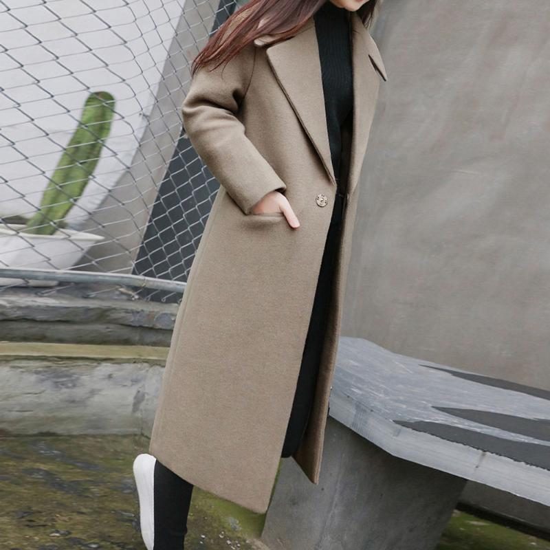 

2020 Autumn And Winter Coat Female Mid-Long New Korean Temperament Women' Popular Outerwear Warm Elegant Vintage Coat, Khaki