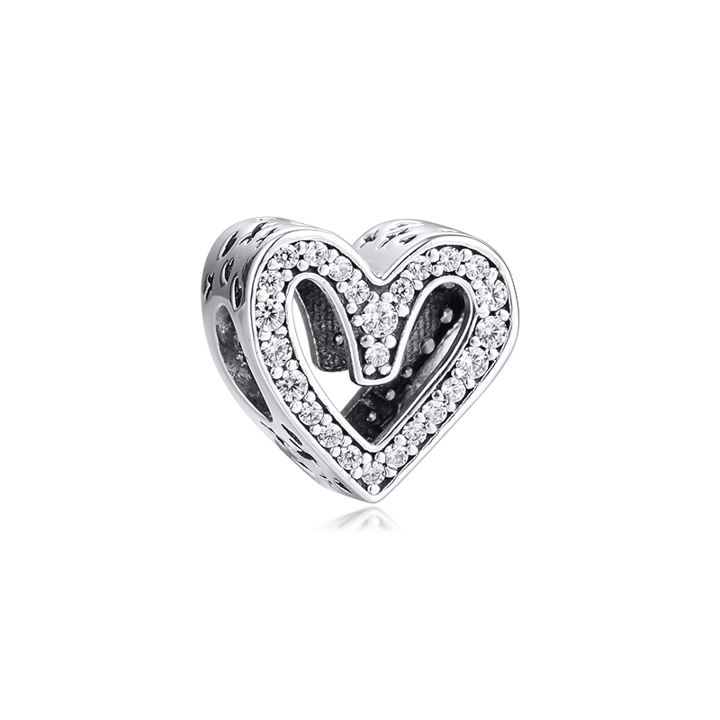 

Silver Beads Sparkling Freehand Heart Charm Sterling-Silver-jewelry Bead Fits Pandora Bracelets DIY Woman Fashion Charms