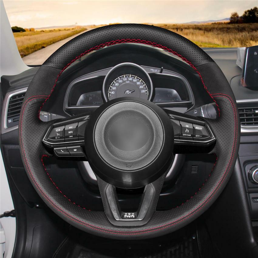 For Mazda CX-9 /CX-5 / Atenza car steering wheel cover black leather DIY Custom-image-545165040
