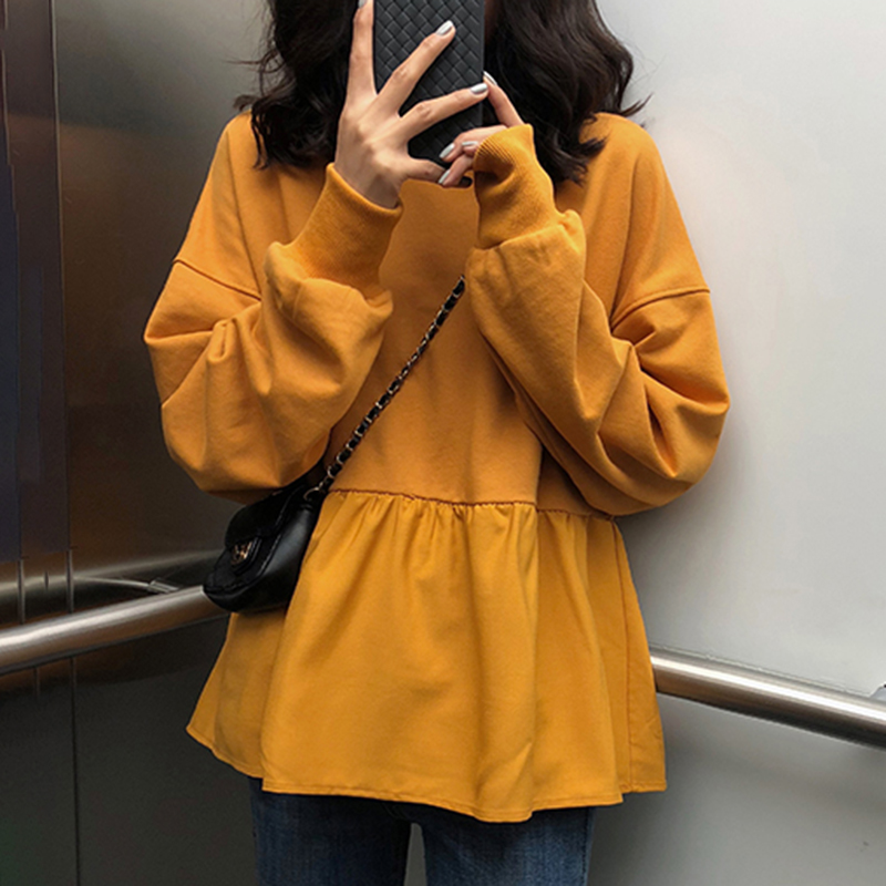 4 Colors Ruffles Hoodies Sweatshirt Korean Loose Hoodies Women Oversize Pullover Long Sleeve Autumn Sweatshirt Harajuku Top Full