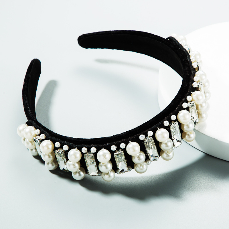 

Baroque wide edge hair band rhinestone gold velvet Headdress Ball pearl headband female