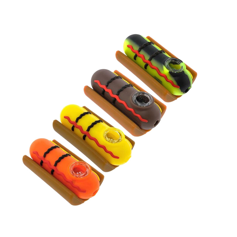 

Hot Dog Silicone Pipe Unbreakable Tobacco Hand Pipe Cheap Smoking Pipe With Glass Bowl 3.8