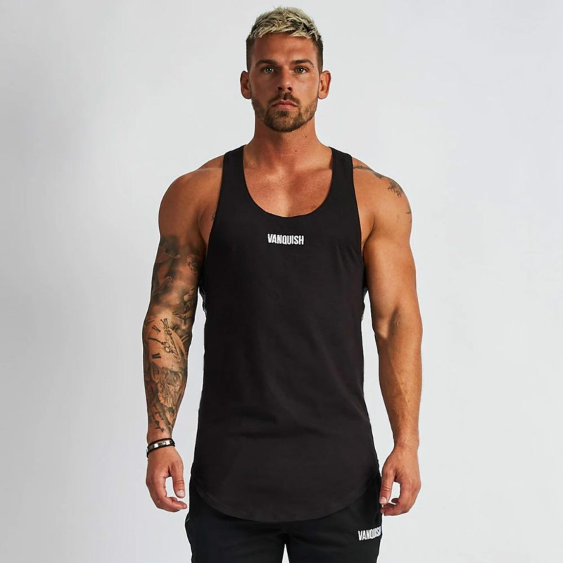 

Januarysnow Cotton Printed Sling Streetwear Casual Men's Vest Jogger Brand Enters Men's Fitness Sports Tops Fashion Fitness Sportswear, White