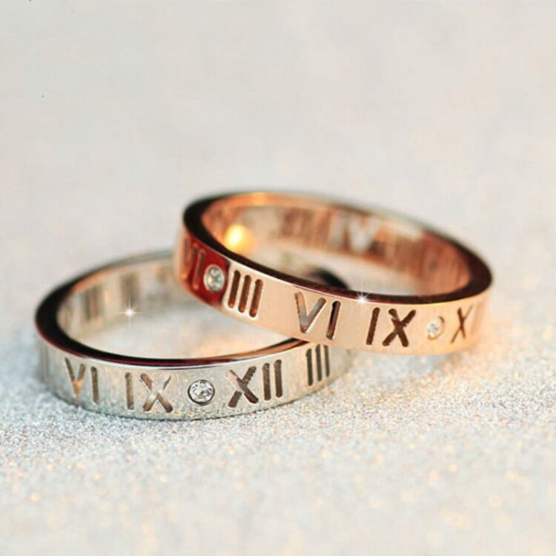 

Roman letter cutout Women's Diamond Ring, ladies fashion rose gold ring, Roman numeral silver rings Women's Band Rings gift