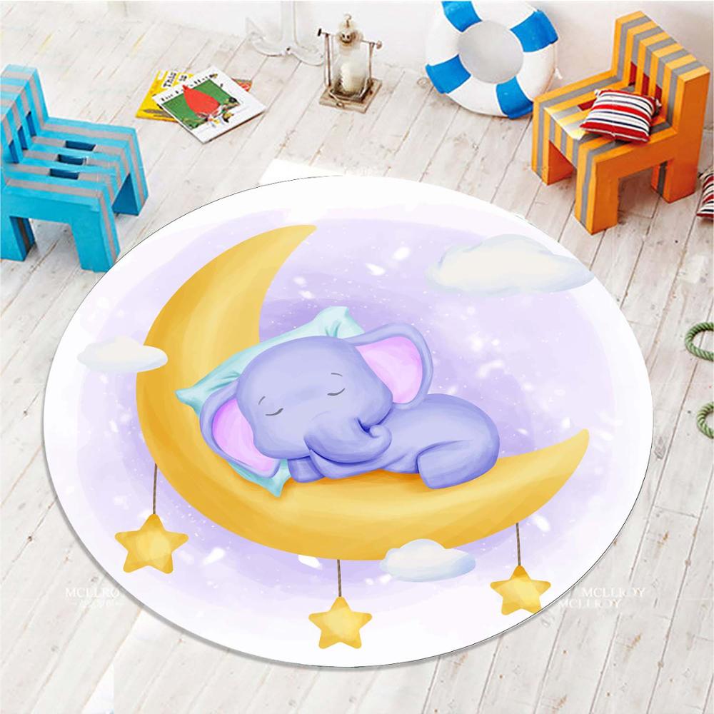

Else Sleepy Purple Elephants on Yellow Moon 3d Pattern Print Anti Slip Back Round Carpets Area Rug For Kids Baby Children Room, As pic